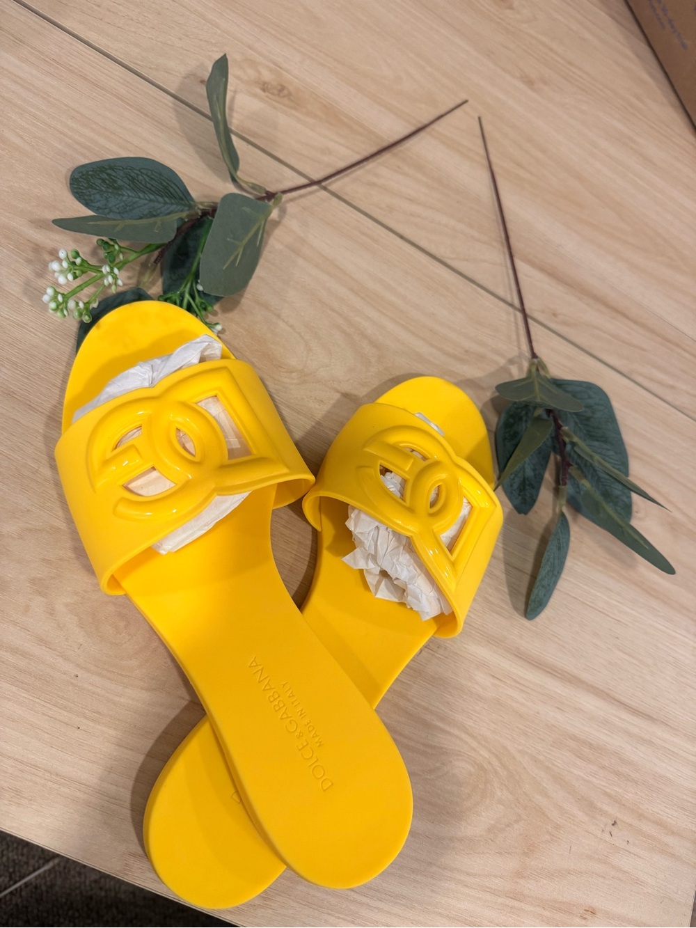 Yellow Logo-Emblem Slide Sandals - Women